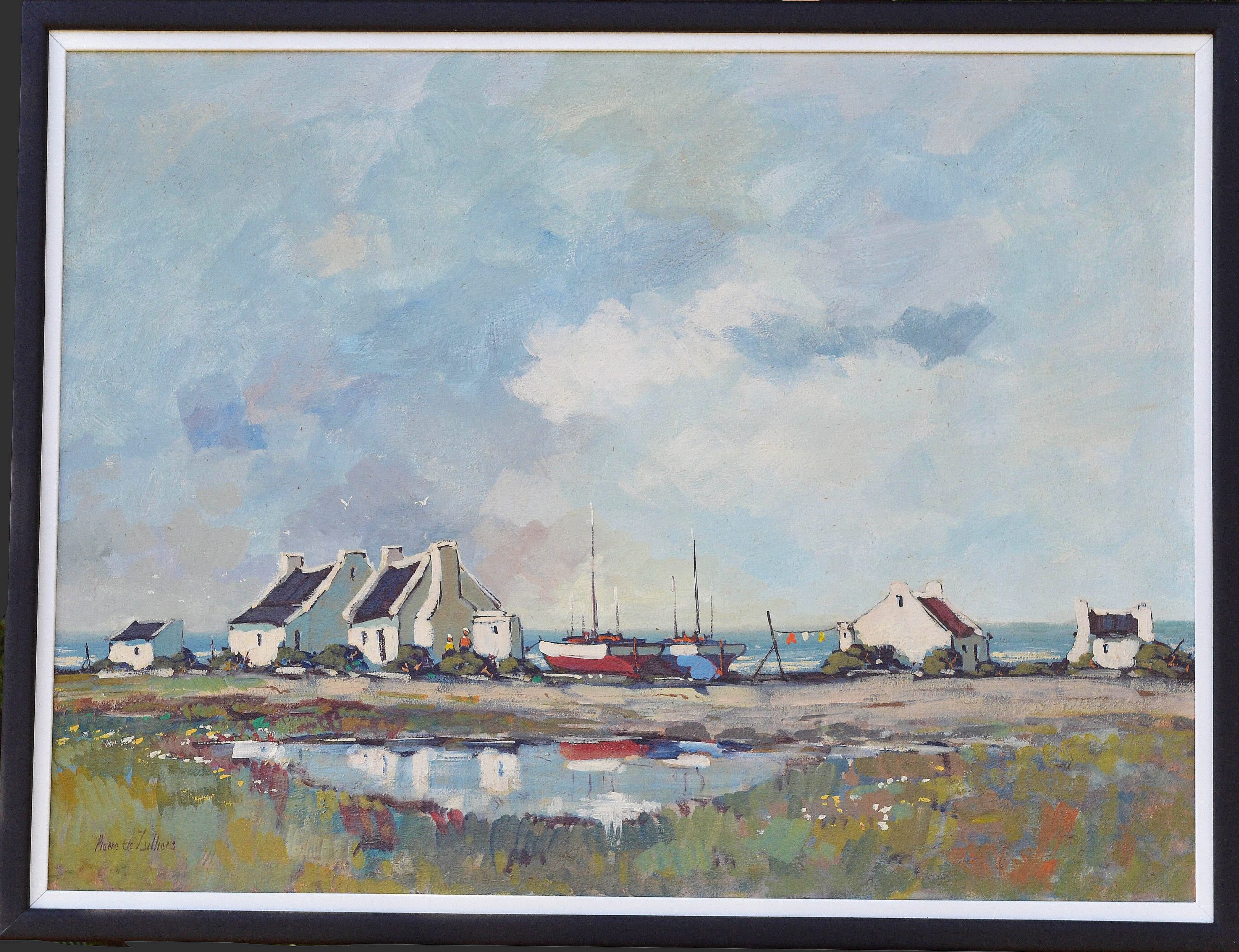 Pierre de Villiers - Old Fishing Cottages, Western Cape - Framed Pierre de Villiers - Old Fishing Cottages, Western Cape - Framed