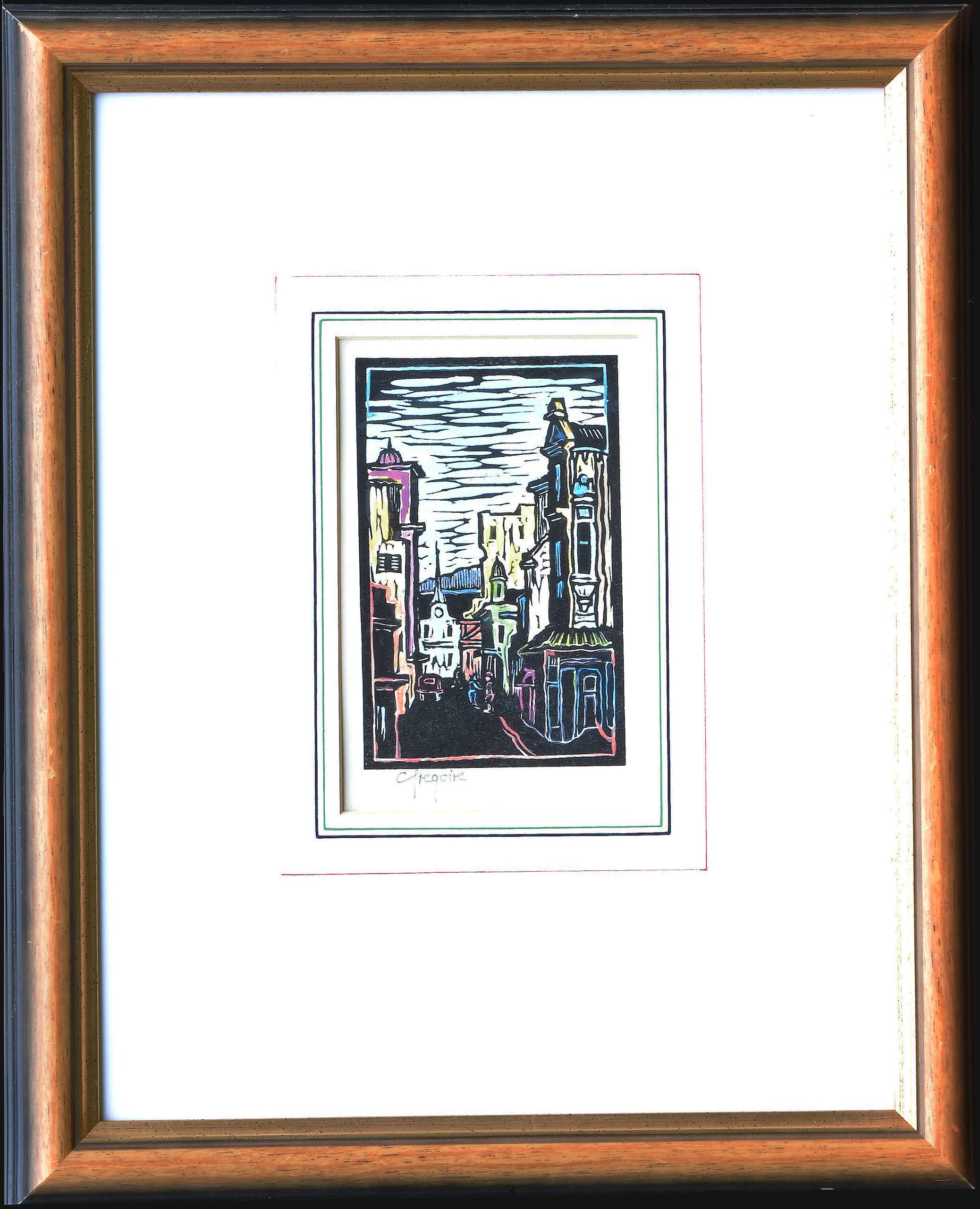 Gregoire Boonzaier - District Six, Cape Town Linocut (Portrait) - Framed Gregoire Boonzaier - District Six, Cape Town Linocut (Portrait) - Framed