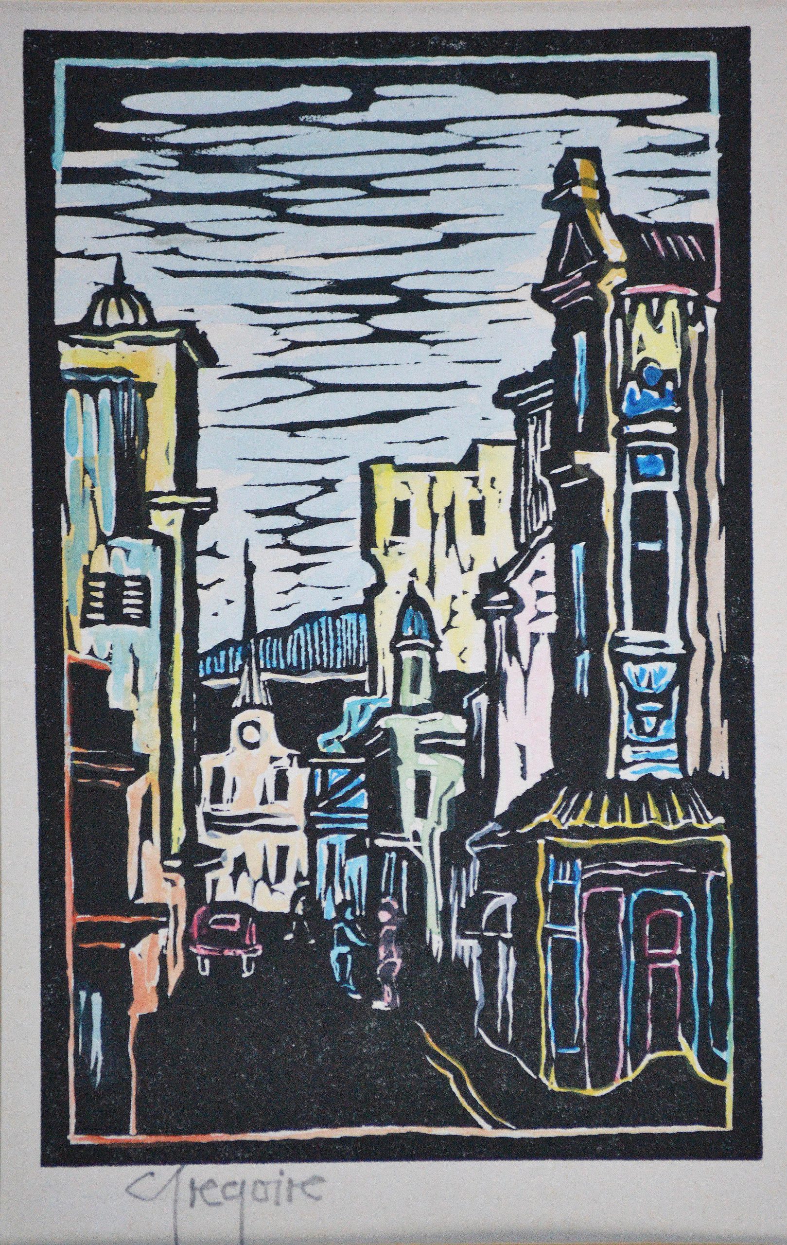 Gregoire Boonzaier - District Six, Cape Town Linocut (Portrait) Gregoire Boonzaier - District Six, Cape Town Linocut (Portrait)