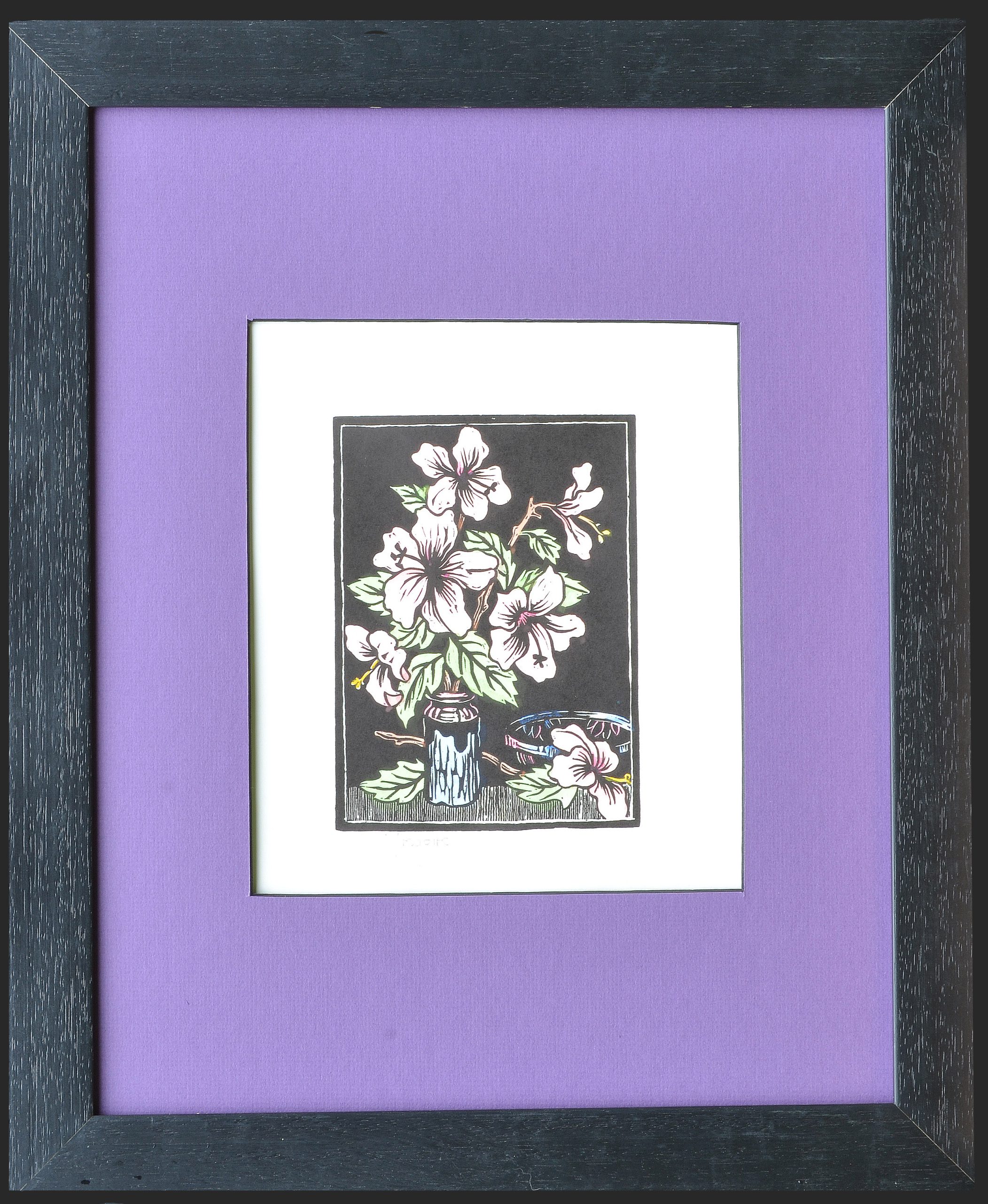 Gregoire Boonzaier - Hibiscus Flowers (Muted Colours) Linocut - Framed Gregoire Boonzaier - Hibiscus Flowers (Muted Colours) Linocut - Framed
