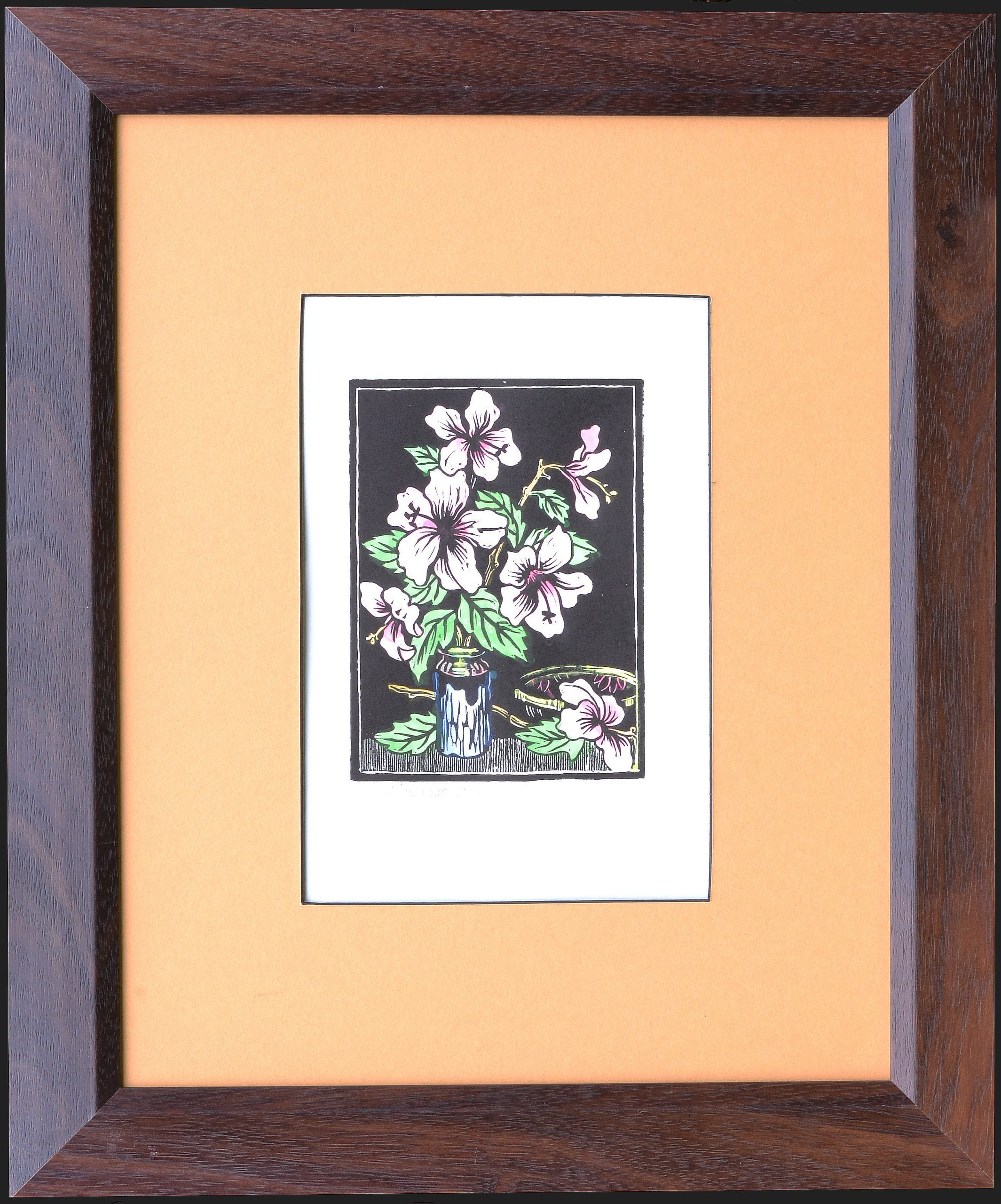Gregoire Boonzaier - Hibiscus Flowers (Vivid Colours) Linocut - Framed Gregoire Boonzaier - Hibiscus Flowers (Vivid Colours) Linocut - Framed