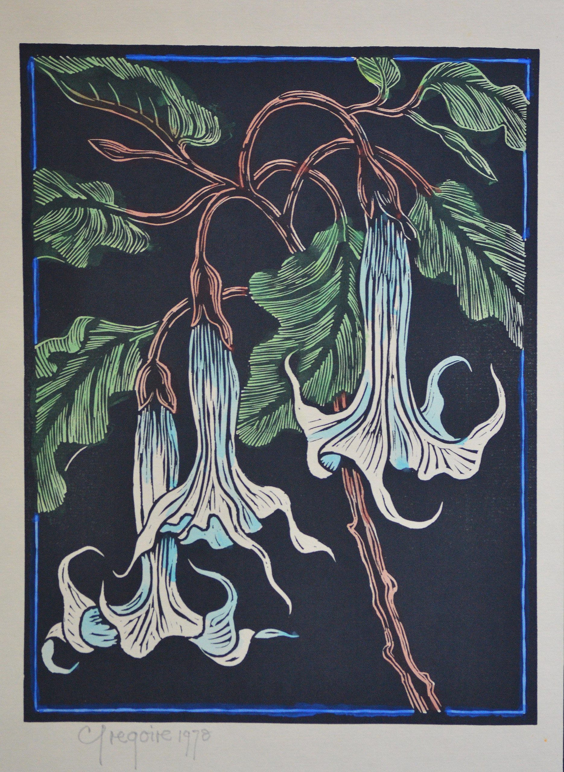 Gregoire Boonzaier - Moon Flowers Linocut - Artwork Gregoire Boonzaier - Moon Flowers Linocut - Artwork