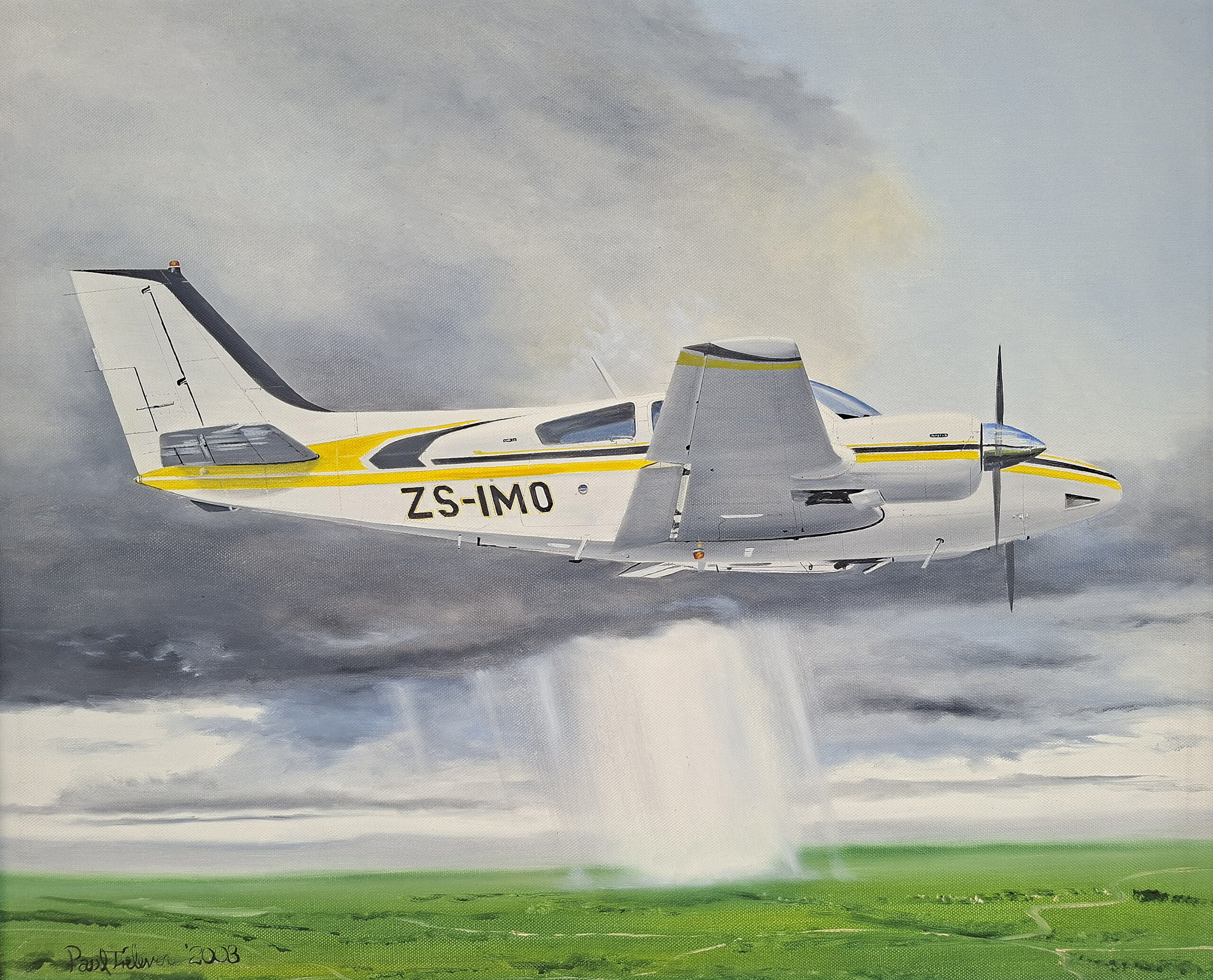 Paul Treleven Beechcraft King Air 200 twin turbo prop Size 66cm x 54cm Oils on stretched canvas. Frame size 75cm x 54cm R3500.00 - close up